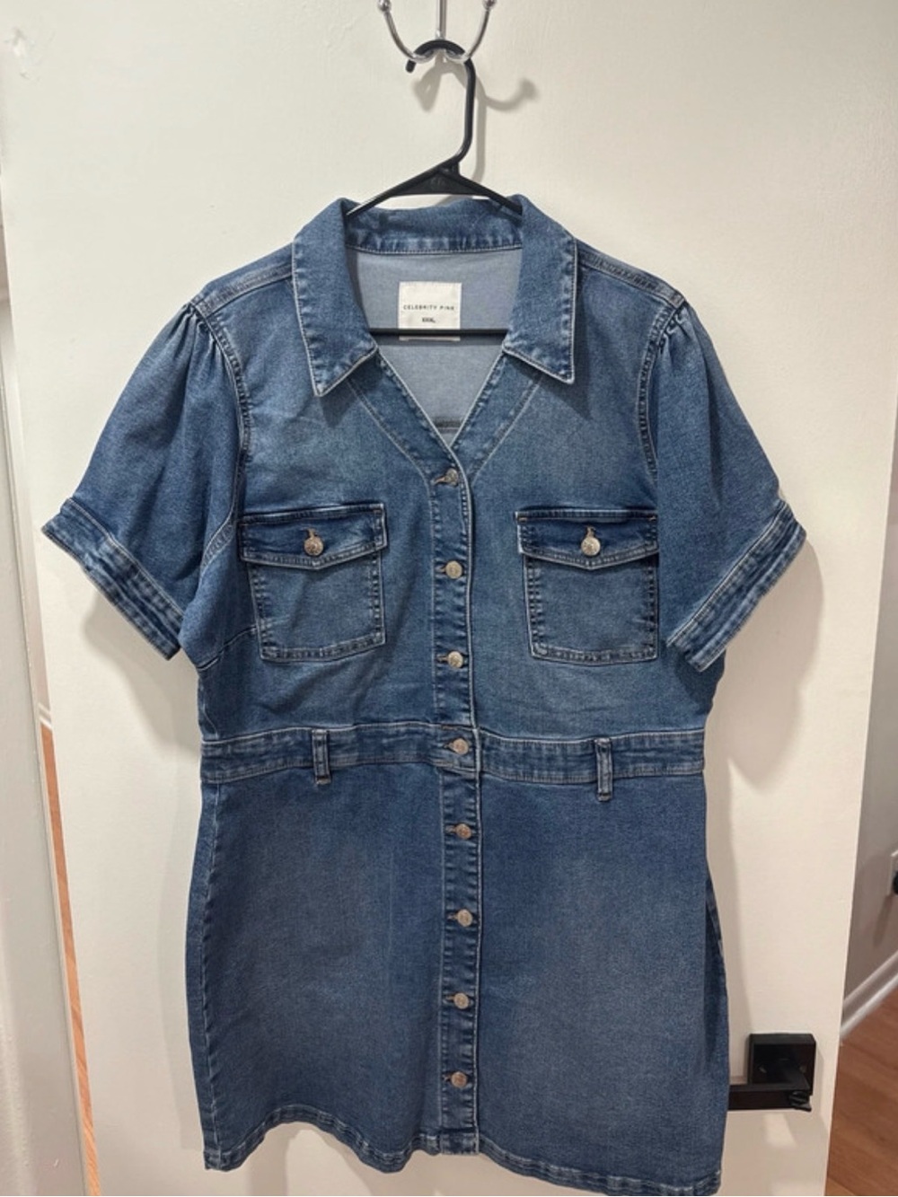 Celebrity Pink Blue Denim Button-Front Mini Dress